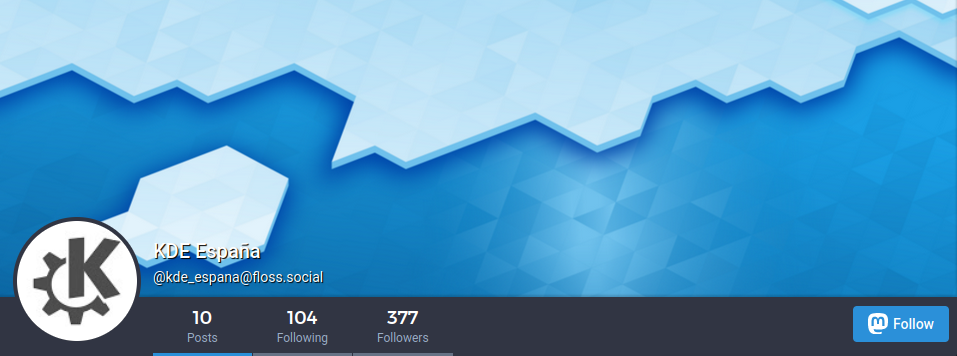 Banner superior de la cuenta de Mastodon de KDE España :
@kde_espana@floss.social 